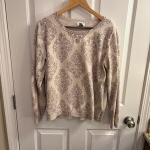 Old Navy Cream Gray Patterned Long Sleeve Sweater XXL
